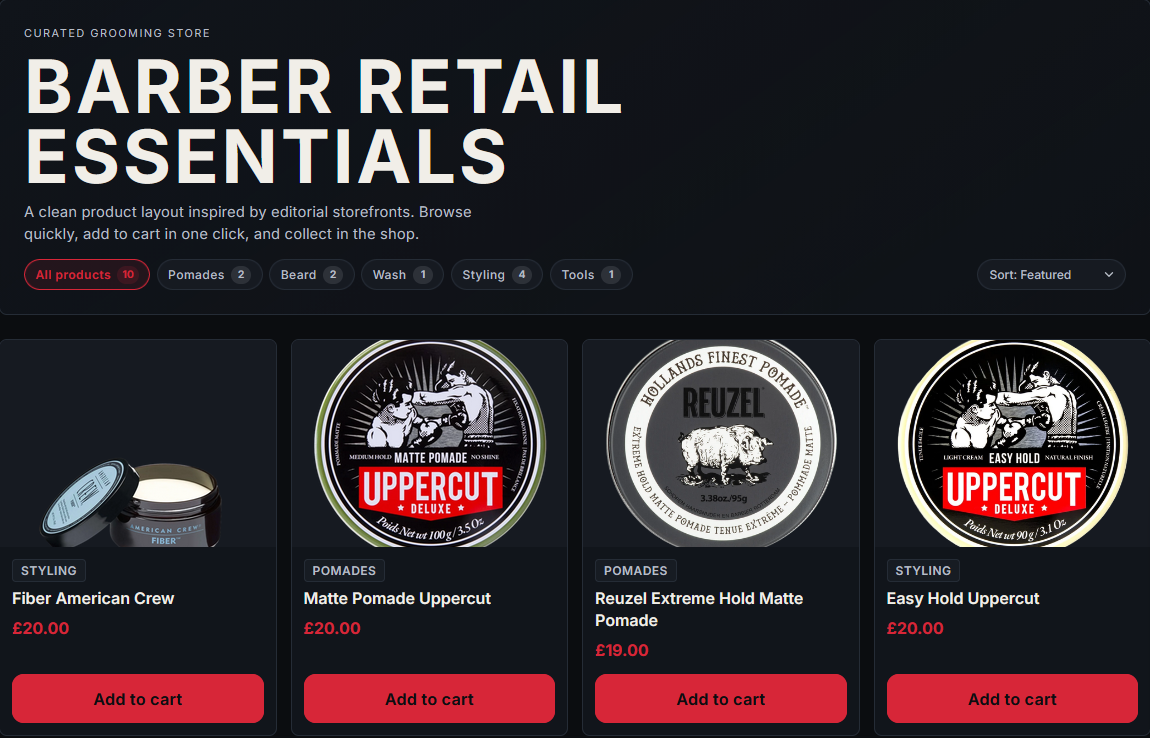 Signed-in admin — products and shop catalog