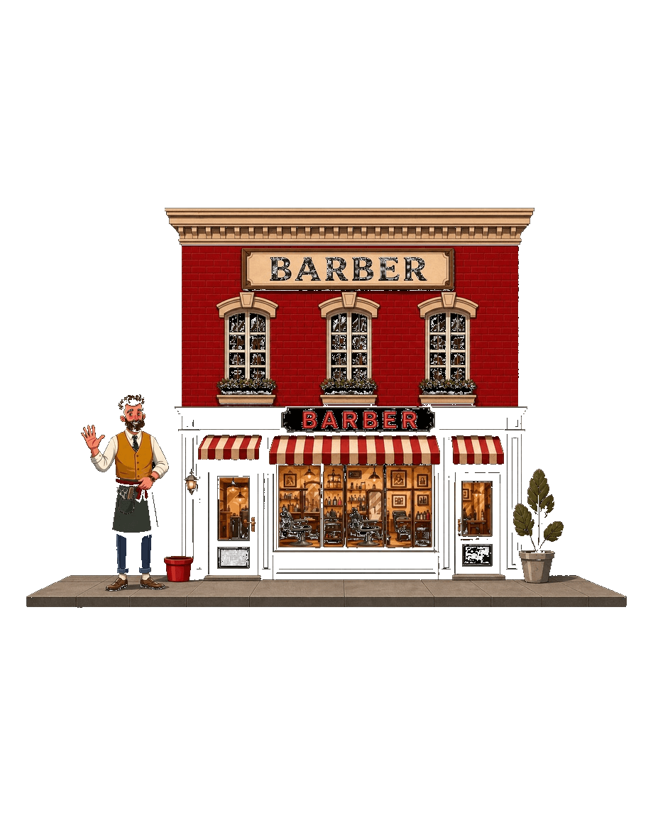 Barber welcoming clients outside his own shop — zero commission after switching