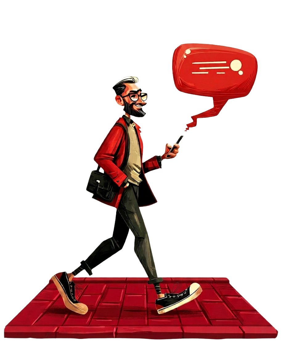 Person walking with phone — SMS appointment reminder pops up